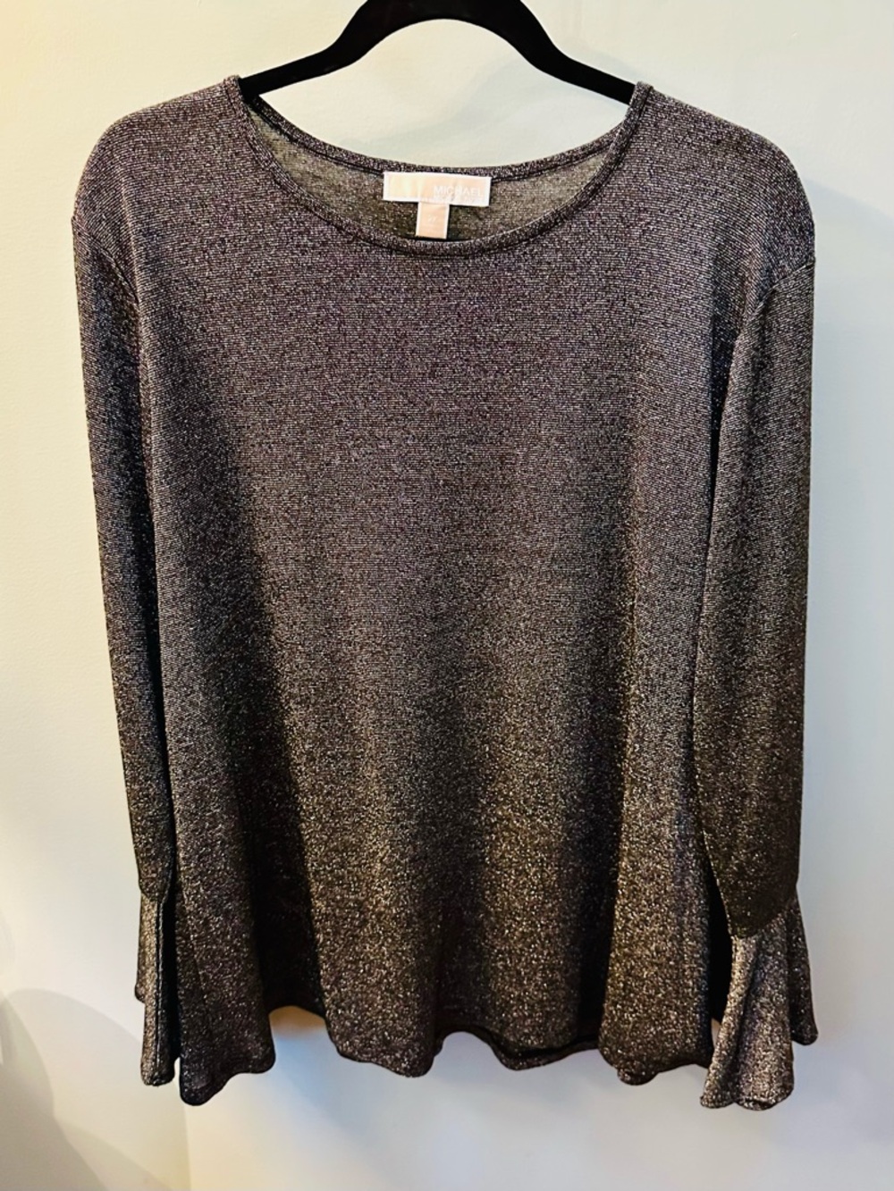 Michael Kors Metallic Grey Long-Sleeve Women’s Top Size 2X p-p 24.5” s-h 28”